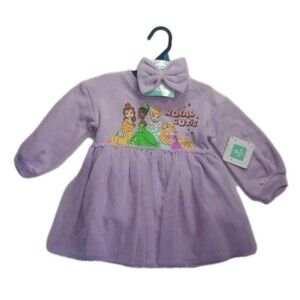 NWT Disney Baby Purple Princess Sweater Dress + Bloomers + Bow Headband sz 24M